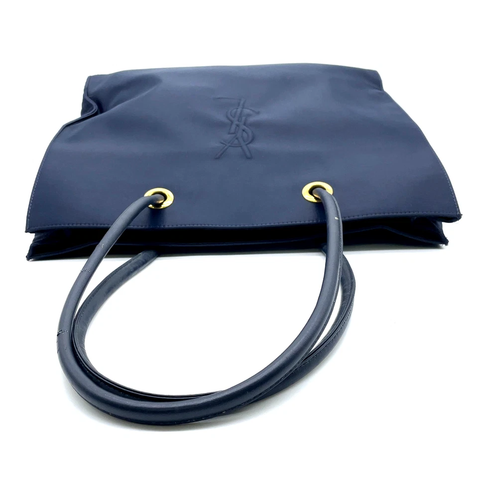 Auth Yves Saint Laurent YSL Cassandra Logo Navy Nylon Tote Bag i110659 - Image 3 of 4