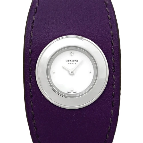 HERMÈS FAUBOURG MANCHETTE FG2.110 QUARZO 1P DIAMANTE VIOLA X QUADRANTE BIANCO PELLE