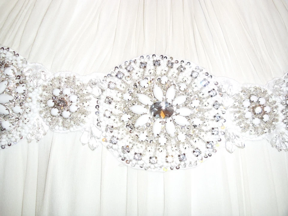 Usado Theia - Vestido Largo Completo Sin Tirantes de Gasa de Seda con Cuentas Talla 0 Blanco Foto 4 de 4