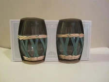 FIDDLE & FERN Turquoise Rattan Sleeve Stemless Glasses - Set of 2 - NEW IN BOX