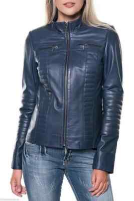 Leather Stylish Women New Blue Winter Jacket Handmade Lambskin Casual Motorcycle