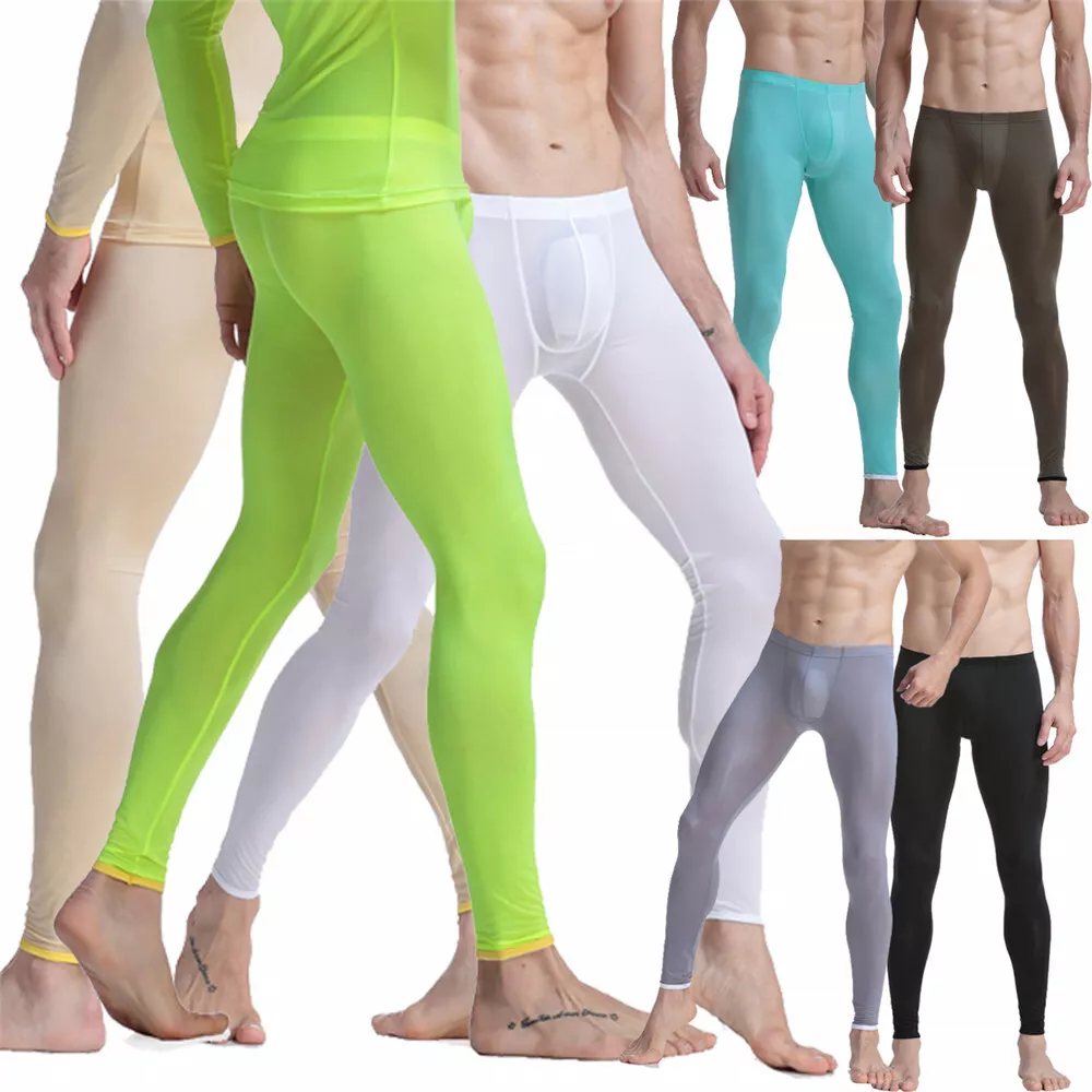 Men Ice Silk Leggings Fitness Tight Long Johns Pants Stretch Underpant Underwear