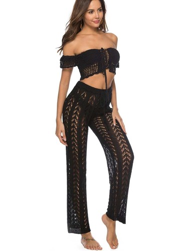 Blanco Crochet Red Cordón Cintura Alta Natación Bikini Pantalón Traje de Baño Cubrir - Imagen 11 de 23