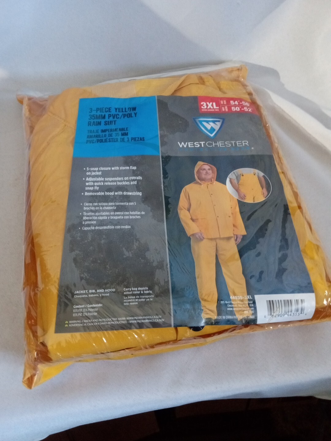 Westchester 3-Piece Yellow Rain Suit 3XL Suspenders, Jacket Hood New.      (51)