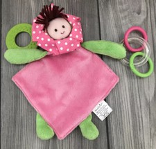 Mud Pie Doll Flower Lovey Teether Pink  Green Small Security Blanket