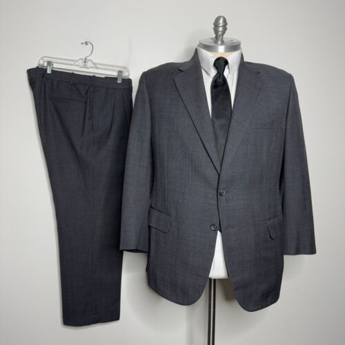 Tom James Holland & Sherry Suit 44S 38W Mens Gray Check Wool