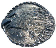 Eagle Head Belt Buckle Polished Pewter EGC Oval 3" x 2.5" 1993 Made In The USA