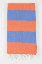 Premium Turkish Wide Stripe Towel Peshtemal Fouta Orange  Blue 