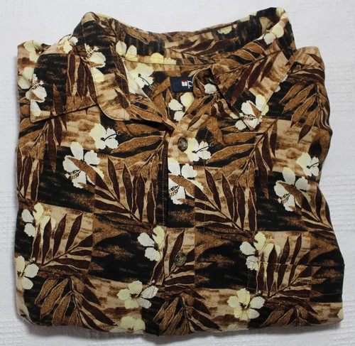 Puritan Hawaiian Shirt Brown with Cream Flowers and Brown Leaves Aloha - Picture 5 of 5