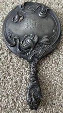 Antique 1901 Victorian Hand Mirror 1891 Silver Plate Art Floral Molded