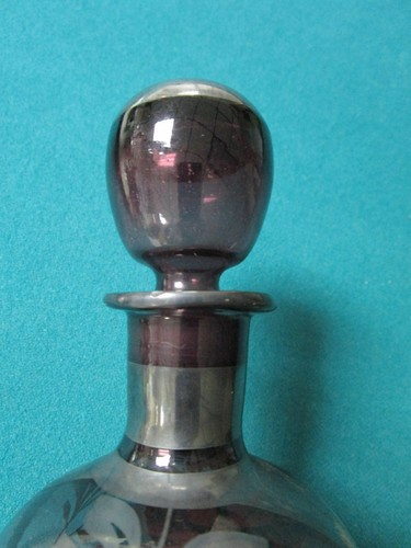 Antique Silver Overlay Decanter And Cups Blue And Purple Rare Pick 1 - Picture 14 of 20