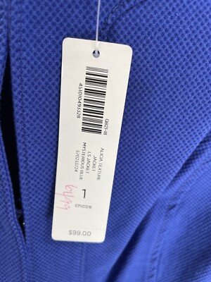 NWT CHICO'S Sz 1 M ALICIA TEXTURE L/S JACKET MYSTERIOUS BLUE SI47