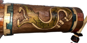 Tun Kuul Drum Percussion Wood Instrument Painted Carved Temple & Rattlesnake