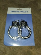 Silver Rhinestone Handcuffs Metal Police Officer Cuffs Toy Cop Costume Accessory