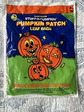 Sun Hill Halloween Pk. Of 3 Stuff-A-Pumpkin Pumpkin Patch Leaf Bags Vintage 1992