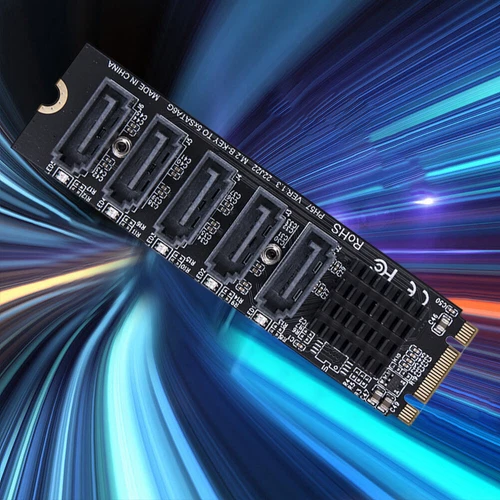 M.2 MKEY PCI-E Expansion Card SATA3.0 Adapter Converter (NGFF to 5-port SATA) UK
