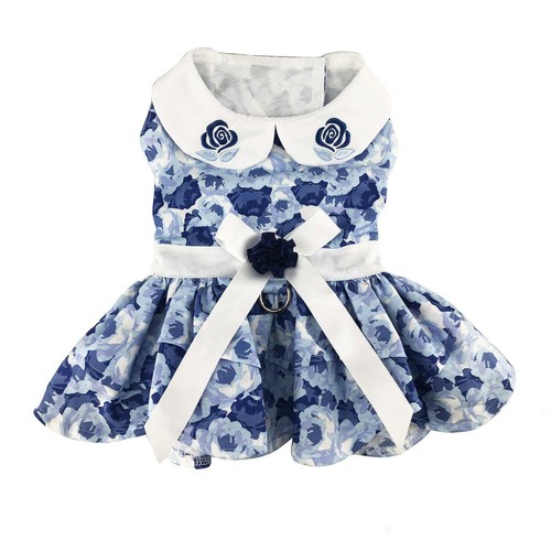 Dog Dress Blue Rose with Matching Leash Doggie Design - Picture 4 of 4