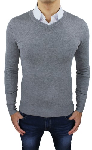 HERREN PULLOVER PULLOVER GRAU MOD. SLIM FIT ENG ANLIEGEND NEU MIT V-AUSSCHNITT - Bild 2 von 3