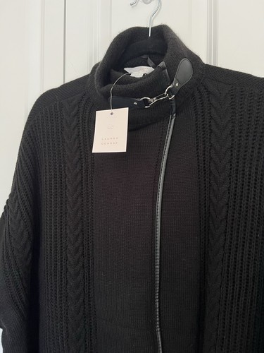 Lauren Conrad Women's Black Cable Knit Cape Sweater Top Metal Clip - One Size - Picture 4 of 16