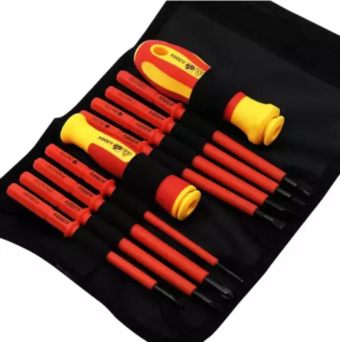 10Pcs VDE Insulated Electrician Interchangeable Head Screwdriver Set & Pouch UK