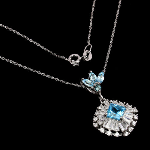 Summer 925 Silver Necklace Swiss Blue Topaz 6mm Natural Gemstone Jewelry 1 - Picture 2 of 10
