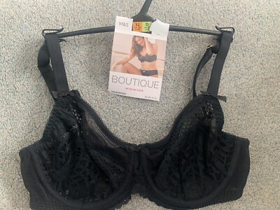 M&S BOUTIQUE BLACK UNDERWIRED MINIMISER BRA SIZE 32D NWT ***FREE POSTAGE***