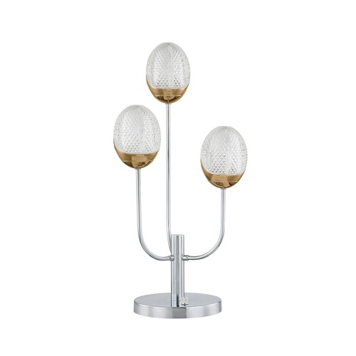Benjara BM308991 25 in. Modern Metal Base Table Lamp with 3 Globe Crystal Sha...