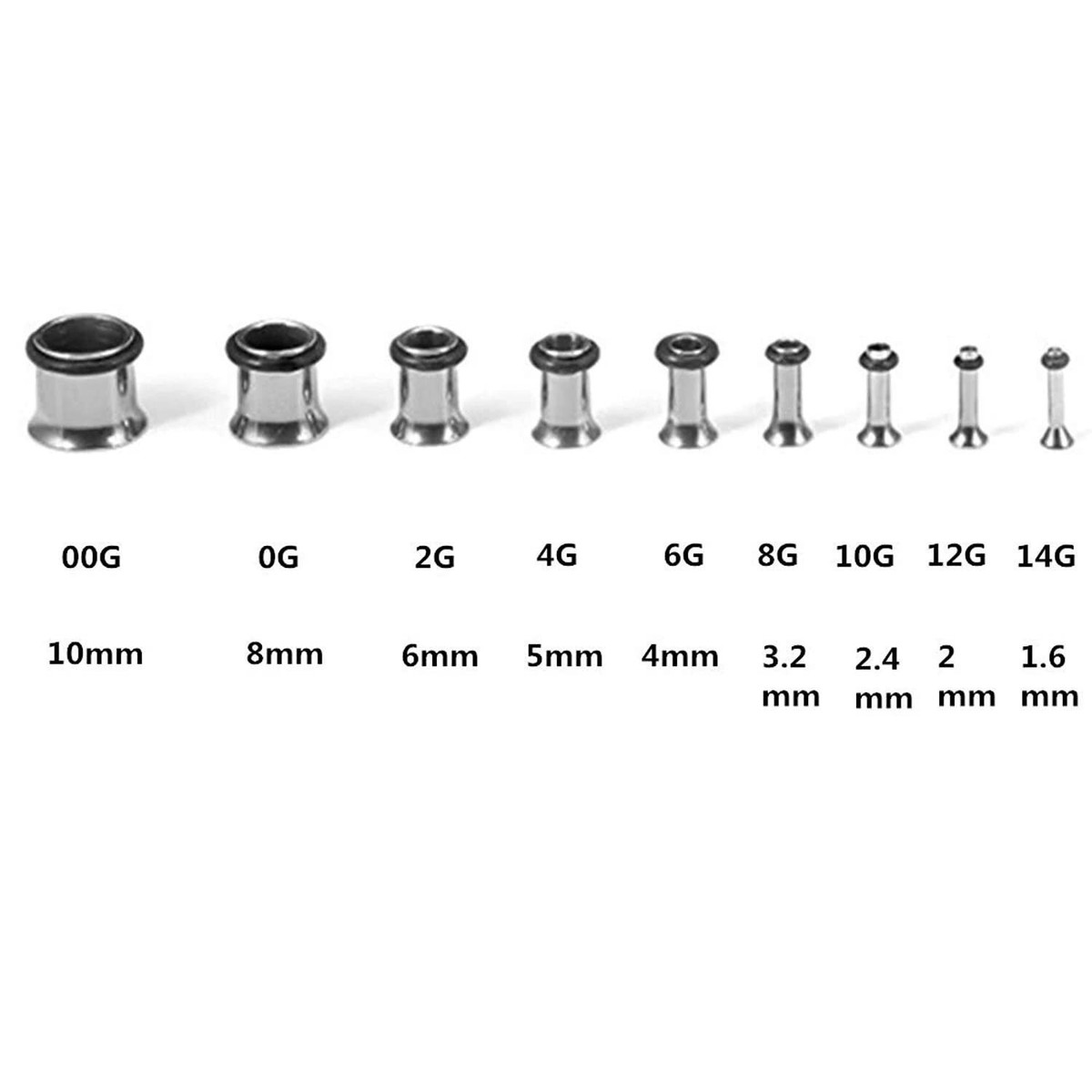 9 Paia Tunnel Per Orecchie In Acciaio Inox - Misure 14G-00G, Single Flare, Per Stretching, Unisex - Foto 5