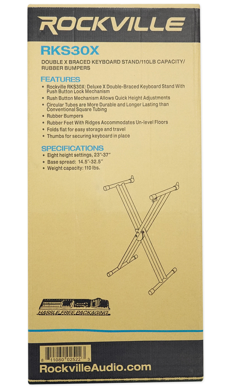 Rockville Double X Braced Keyboard Stand w/ Push Lock For Casio Privia PX-350