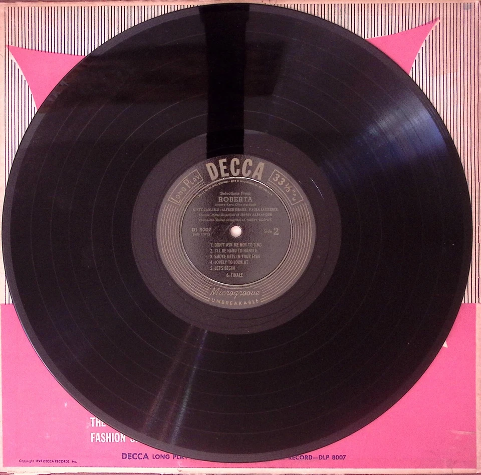 ROBERTA JEROME KERN KITTY CARLISLE ALFRED DRAKE DECCA DLP8007 VINYL LP 208-21 - Image 4 of 4