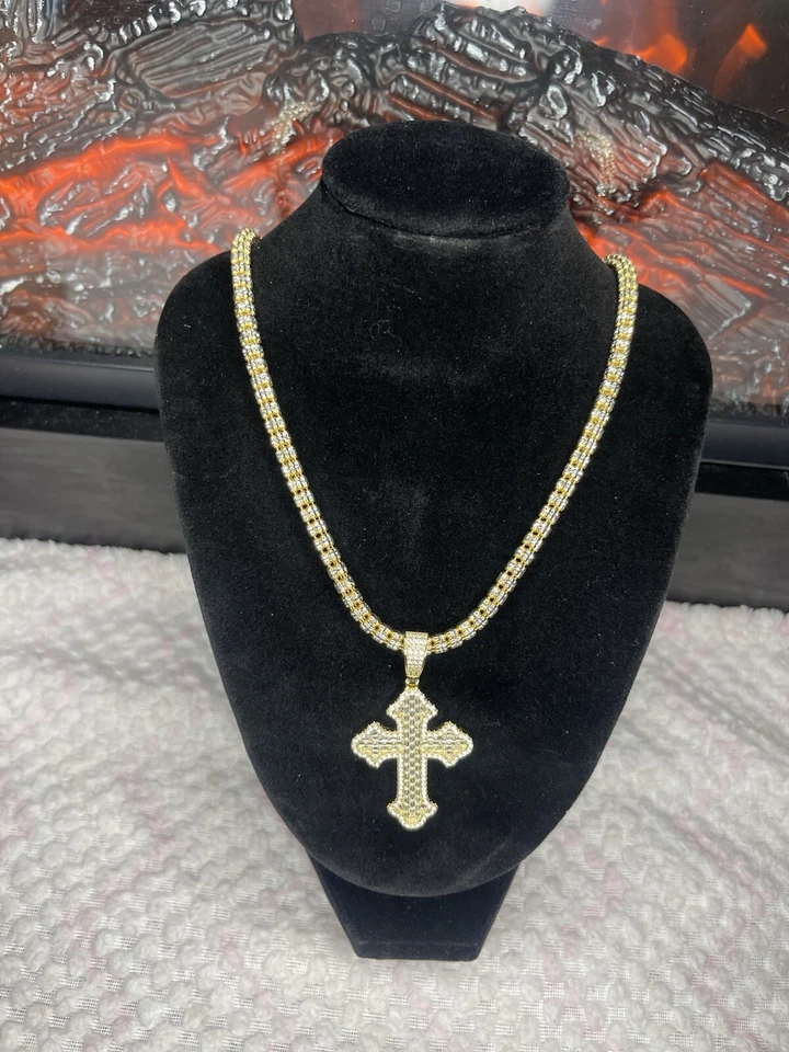 Cadena de hielo chapada en oro amarillo plata 925 Italia Foto 4 de 4