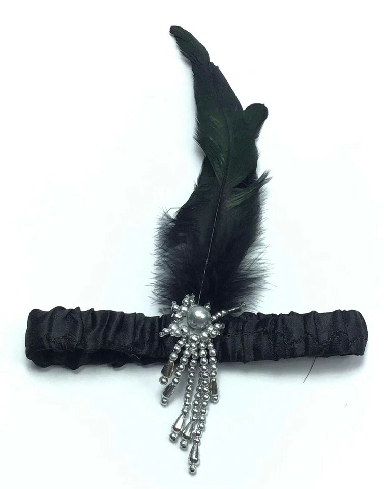 Charleston Flapper Stretch Satin Headband / Jewels Feathers / Costume Accessory - Image 2 of 2