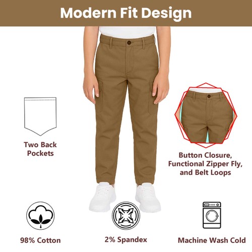 Boys Everyday Wear Super Stretch Cotton Cargo Pants (Size 8-18) 2-Pack Free Ship - Picture 11 of 32