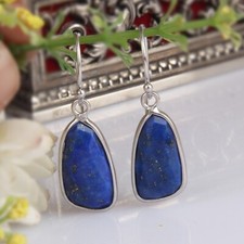 Natural Lapis Lazuli Gemstone 925 Silver Drop/Dangle Unshape Earrings For Girls
