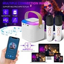 Mini Karaoke Machine for Kids Portable Bluetooth Speaker w/ Wireless Microphone