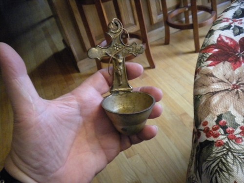 antique Jesus Christ Cross Holy Water Sacred Heart Font Wall Hanger - 第 1/2 張圖片