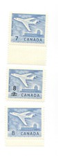 TIMBRES CANADA 1964 comme neuf MNH avion à réaction Ottawa canadien lot de 3 timbres 7 8 cents 8c