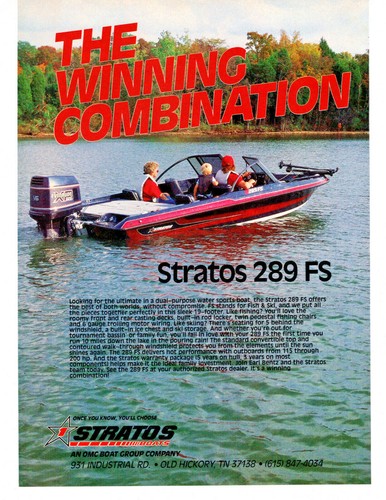 1989 Stratos 289 FS Sporting Boat Evinrude 200 Print Ad