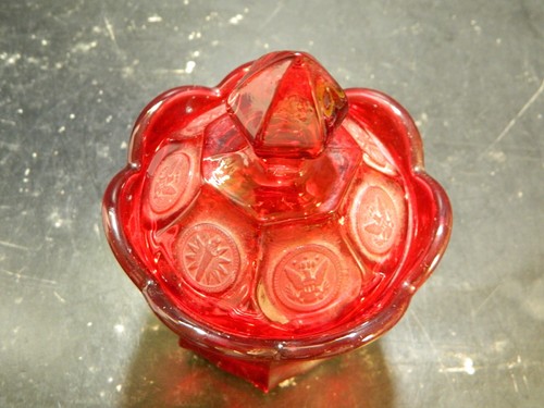 Vintage Fostoria Ruby Red Glass Eagle & Torch Coin Jar 6"x4.13"x4.13" Excellent - Picture 5 of 10