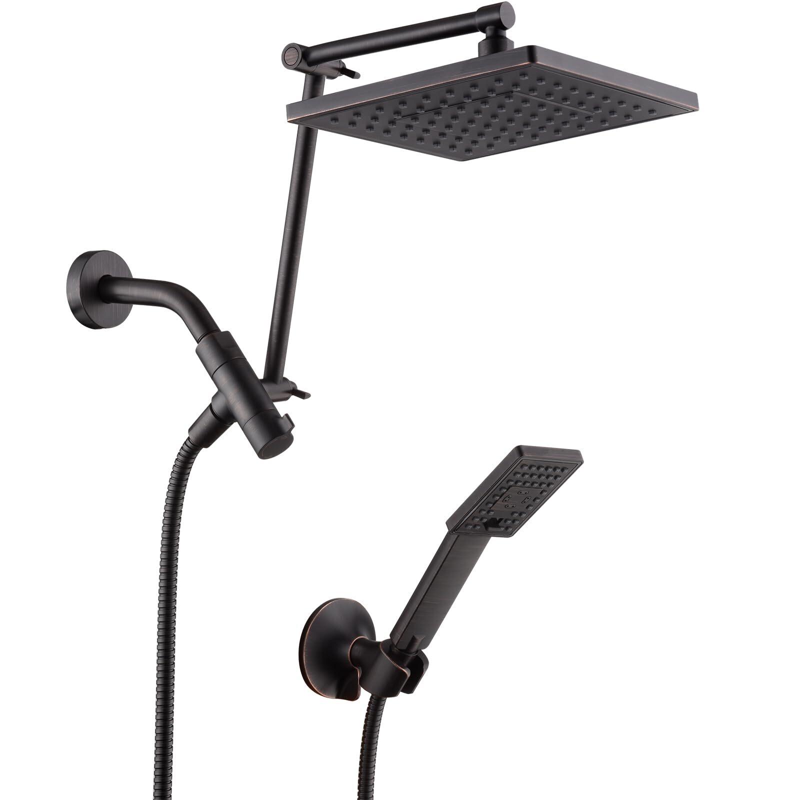 High Pressure 8-Inch Rain Shower Head Combo with Double Extension Arm for Strong Spray  