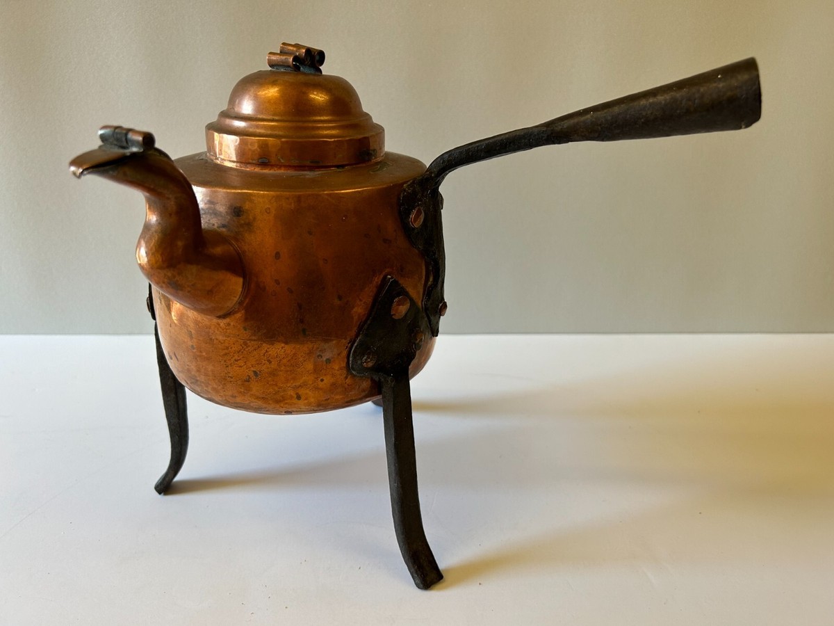 Vintage Handmade Swedish Copper Coffee/Tea Pot Witn Steel Handle And Legs