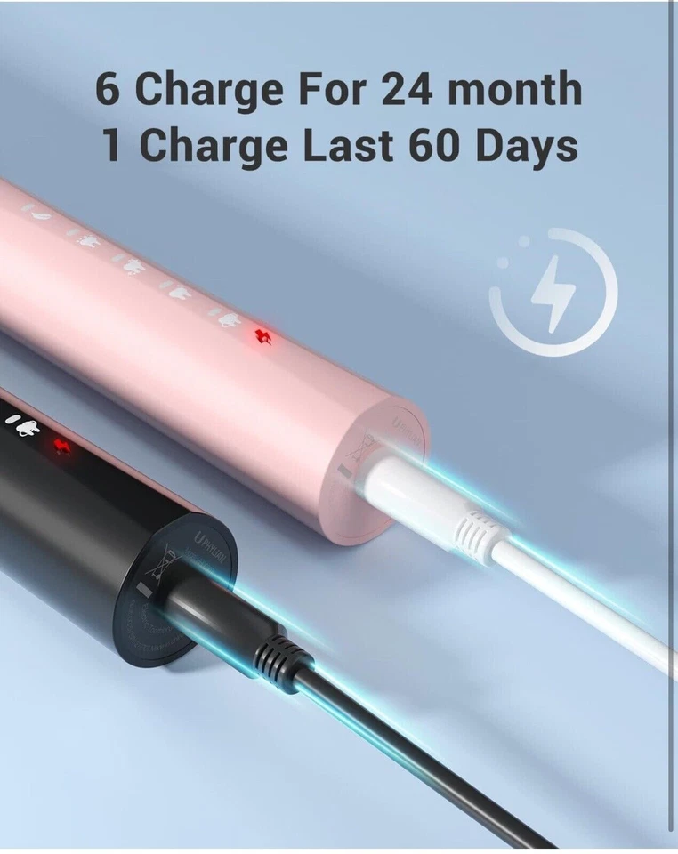 2x Phylian H7 Sonic Electric Toothbrushes With 5 Modes / Brush Heads. PINK BLACK - Image 4 of 4