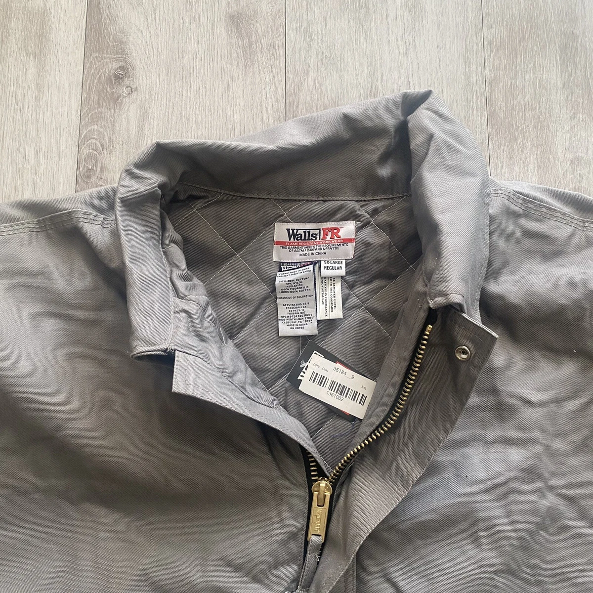 Walls FR Flame Resistant Work Coat Jacket Grey Mens 5XL Quilted Lined 37.5 3HRC