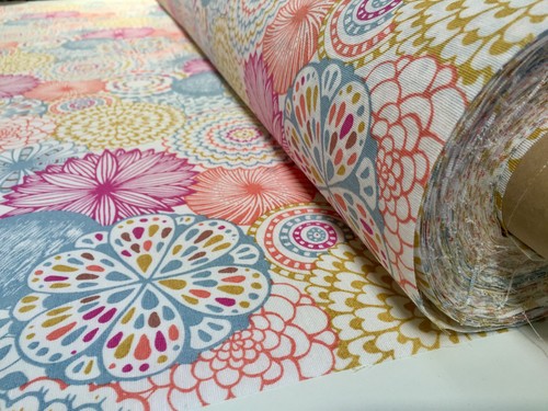 Pink Flowers & Leaves Floral Mandala Fabric Curtain Material 138cm wide canvas - Picture 6 of 8