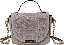 Steve Madden Bmelodie Top Handle Chain Crossbody Rhinestone Embellished Beige