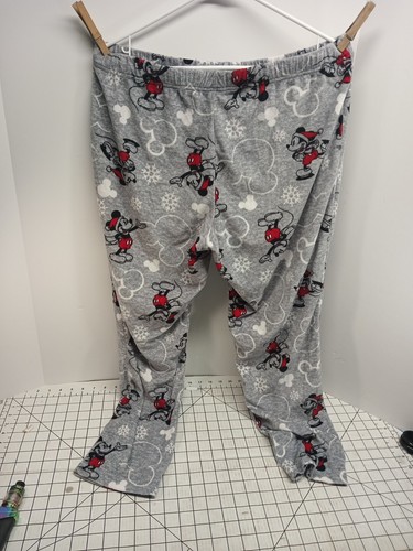 Disney Mickey Mouse Girls Pajama Pants Size L (12-14) Christmas Gray Super Soft - Picture 2 of 6