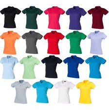 Ladies Women Henbury Coolplus Polyester Wicking Pique Polo Neck Collar Shirt Top