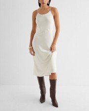 NEW EXPRESS $78 SWAN SATIN SCOOP NECK MIDI DOWNTOWN CAMI SLIP DRESS SZ S SMALL