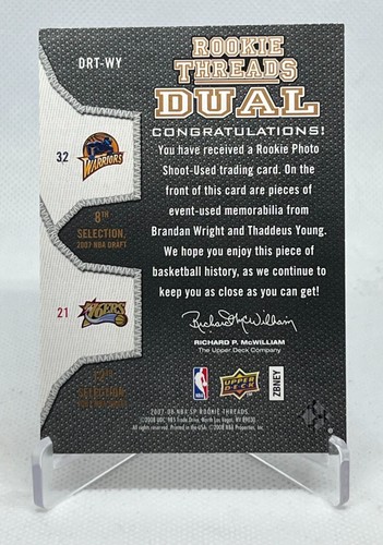 Nick Young / Thaddeus Young 2007-08 UD SP Threads Relic Jersey Rookie RC ( 76ers - Foto 2 di 2