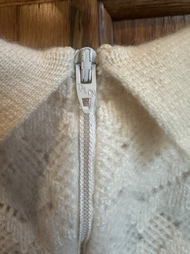 Vintage Crop Sweater Knit Crochet Scalloped Hem Cream Ivory Size Small Collar - Picture 5 of 8